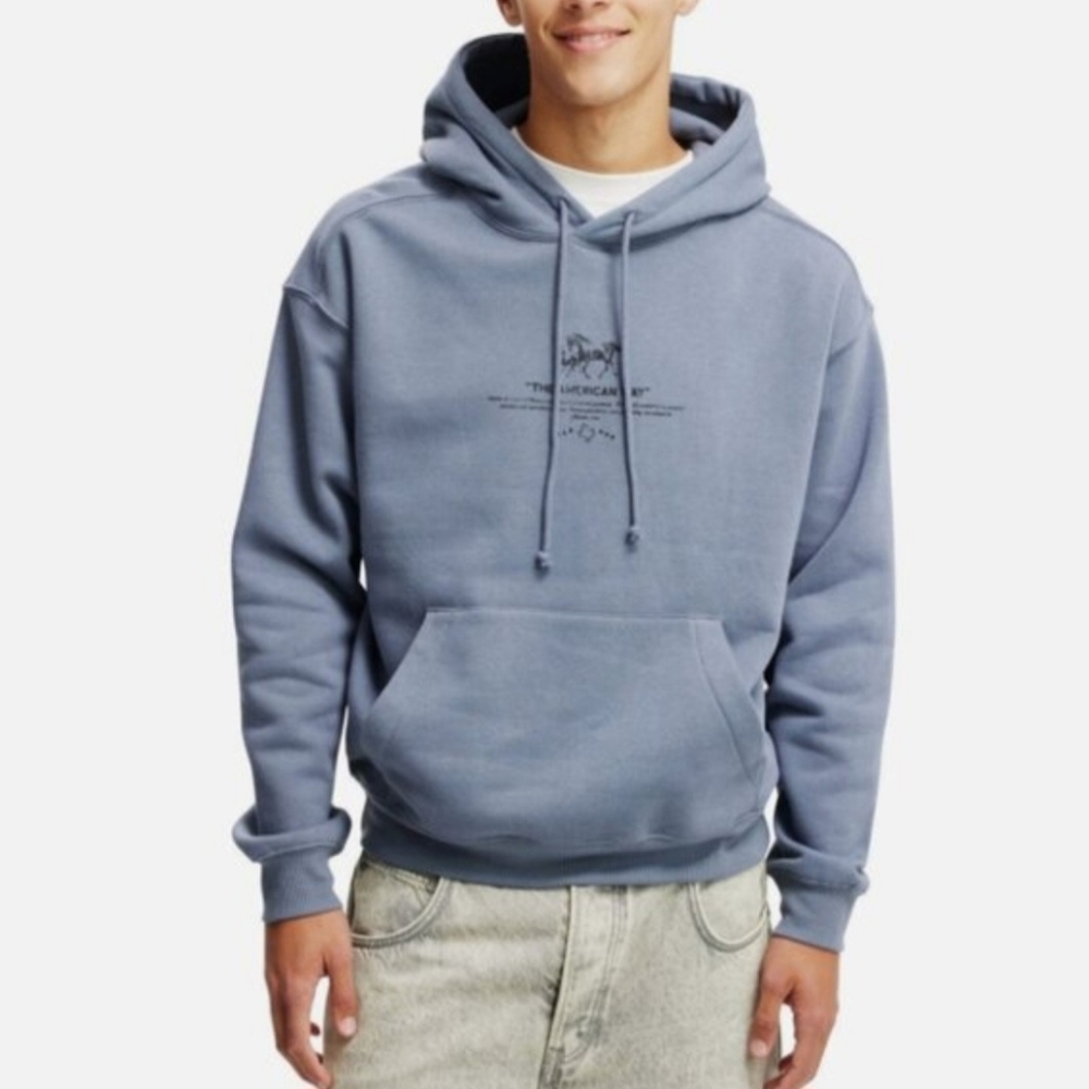Cotton On Men's LARGE blue Hooded Sweatshirt "The American Way" NWT
